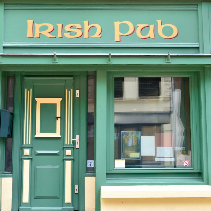 door of an irish pub in green 