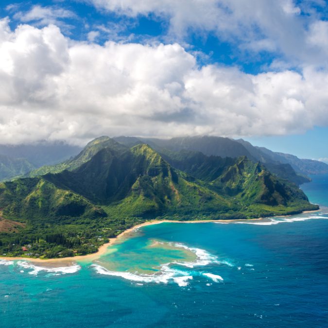 hawaii with coast line and blue waters