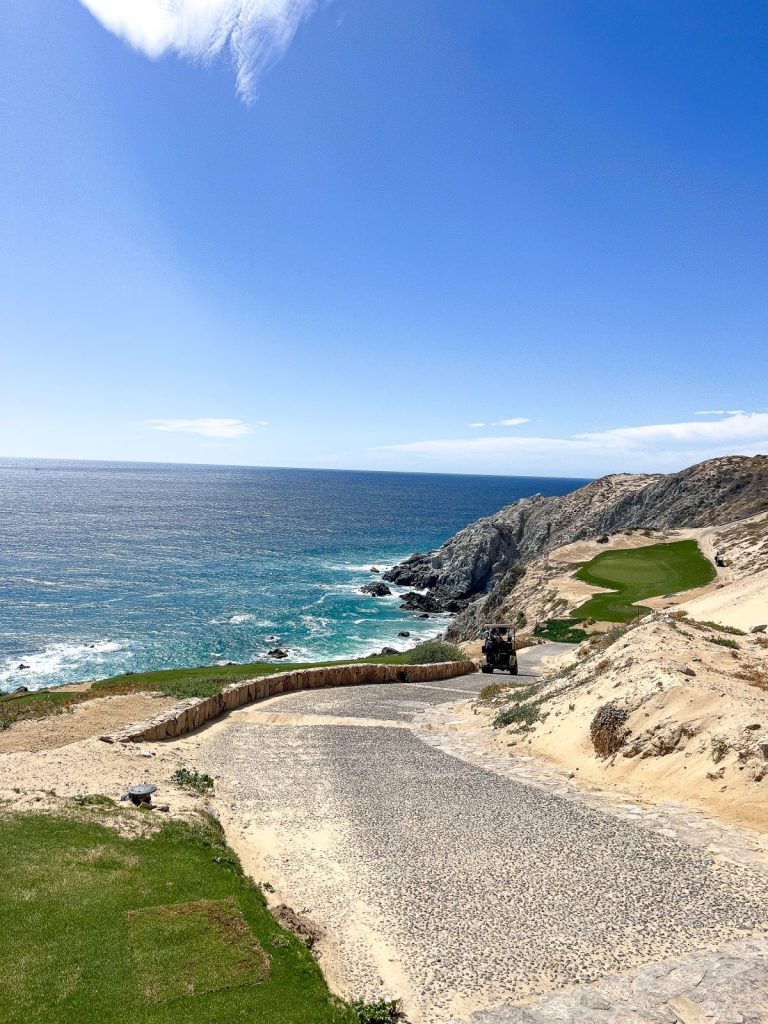 shot of quiver golf course in Cabo San Lucas with ocean in background