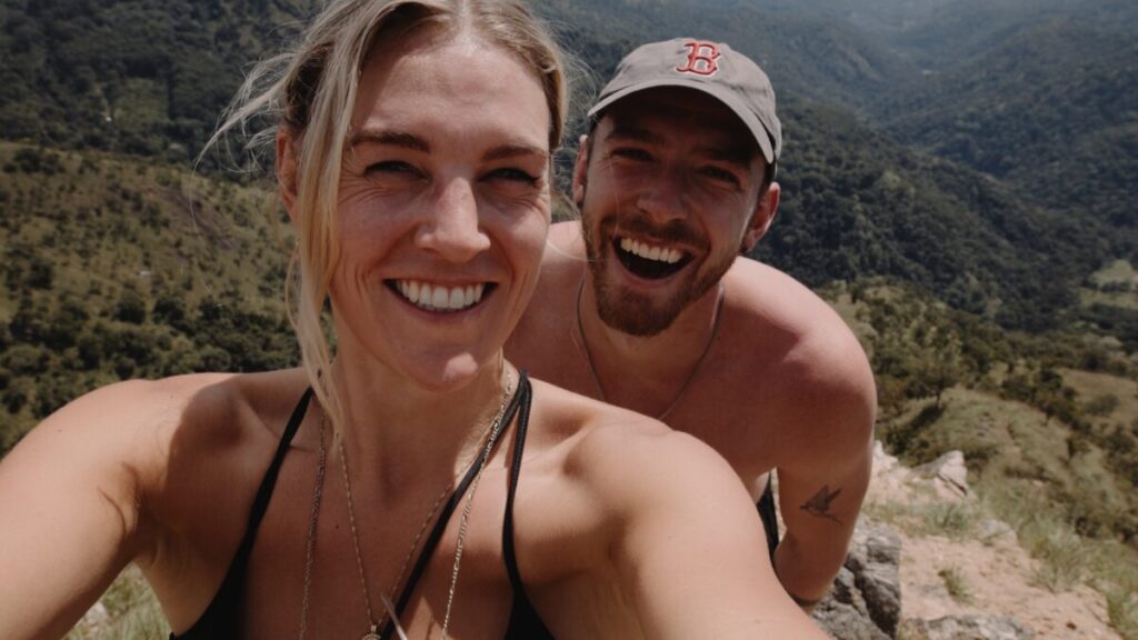 man and woman smiling on little adams peak